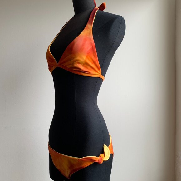 Billabong BLUE CRUSH era Vintage bikini tie dye reversible orange & solid yellow - Picture 4 of 9